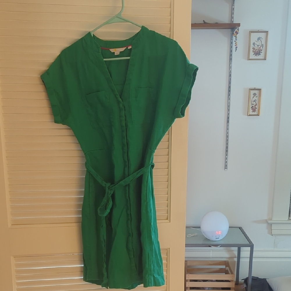 Boden Green Short Sleeve Dress 100% Linen